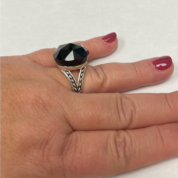 Blue Tiger Eye and Silver-plated Faceted Ring.  Size 9 - Picture 2 of 4